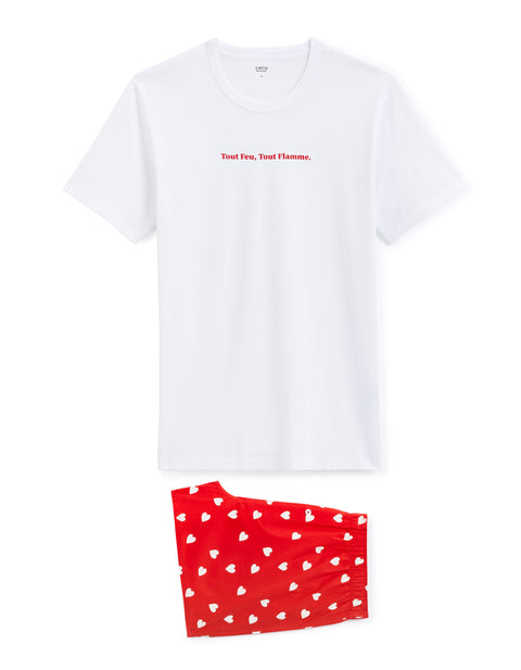 Celio Men's White & Red 100% Cotton Short Pajama Set | Celio In Lebanon