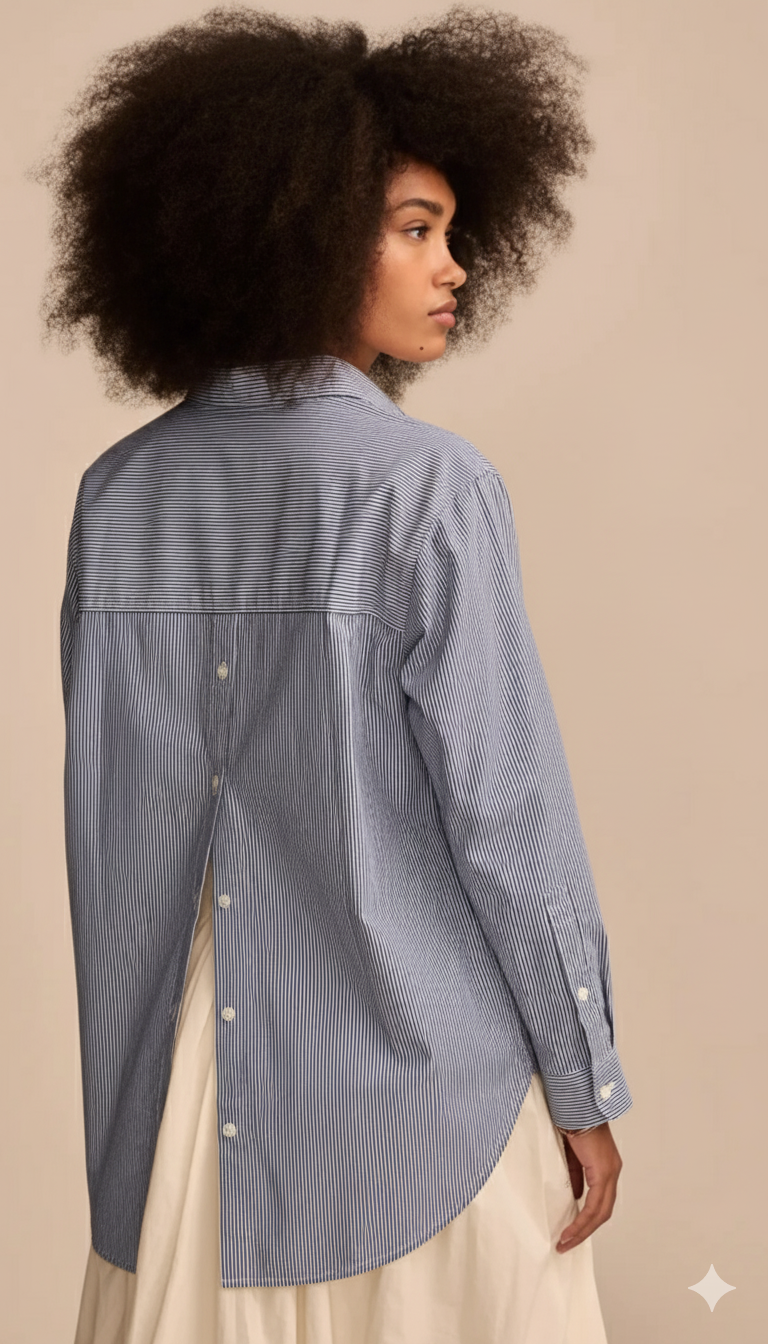 Lucky Brand Women's Navy & White Stripe Oversize Button Back Cotton Button-Up Shirt | Lucky Brand In Lebanon