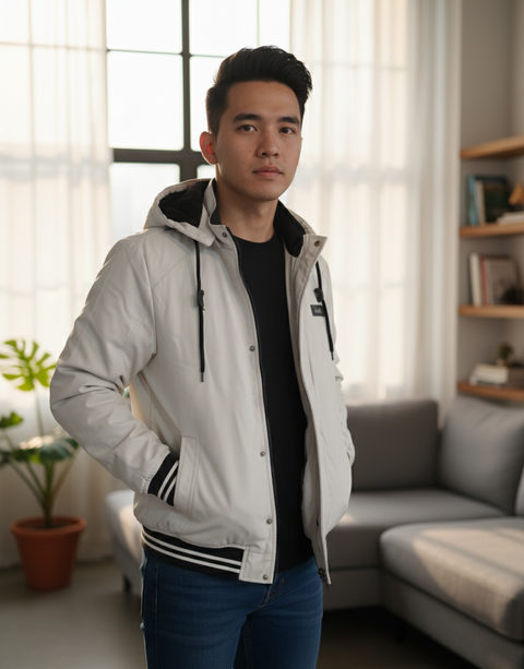 Inside Men's Cream Leather With Dark Gray Details Youth Jacket | Inside In Lebanon