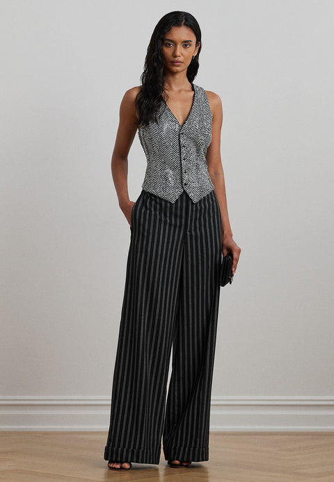 Lauren Ralph Lauren Women's Black Striped Wool Blend Twill Wide Leg Pant | Lauren Ralph Lauren In Lebanon