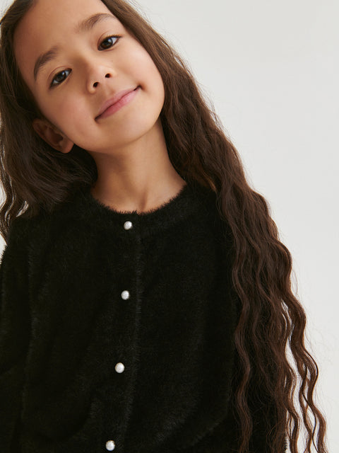 Reserved Girl's Black With White Buttons Soft Cardigan | Reserved In Lebanon