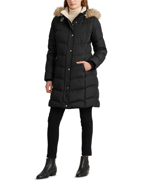 Lauren Ralph Lauren Women's Black Faux Fur Trim Hooded Puffer Jacket | Lauren Ralph Lauren In Lebanon