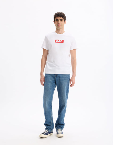 Celio Men's White Dad Print Round Neck Cotton T-Shirt | Celio In Lebanon