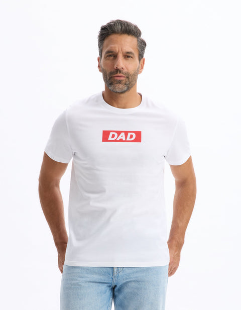 Celio Men's White Dad Print Round Neck Cotton T-Shirt | Celio In Lebanon