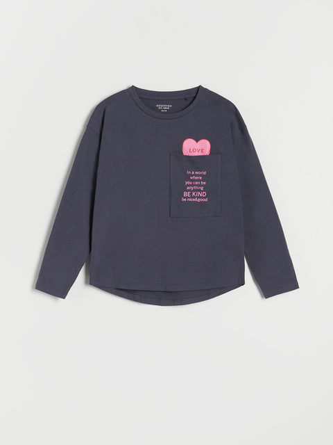 Reserved Girl's Dark Grey Chest Pocket Long Sleeve Blouse | Reserved In Lebanon