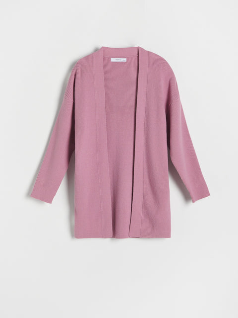 Pink cardigan on a light gray background