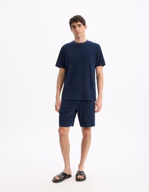 Celio Men's Navy Boxy Crew Neck Terry T-Shirt | Celio In Lebanon