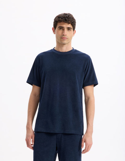 Celio Men's Navy Boxy Crew Neck Terry T-Shirt | Celio In Lebanon