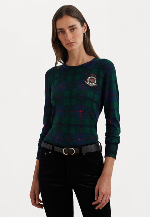 Lauren Ralph Lauren Women's Multicolor Watch Plaid Beaded Crest Sweater |Lauren Ralph Lauren In Lebanon