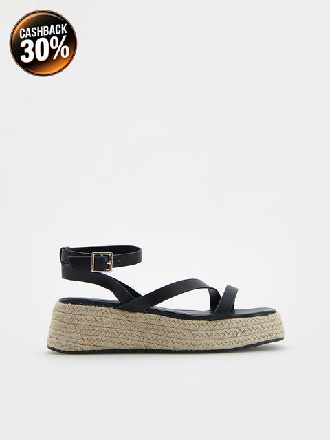 Reserved Women's Black Sandals With Leather Straps | Reserved In Lebanon