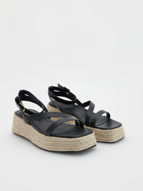 Reserved Women's Black Sandals With Leather Straps | Reserved In Lebanon