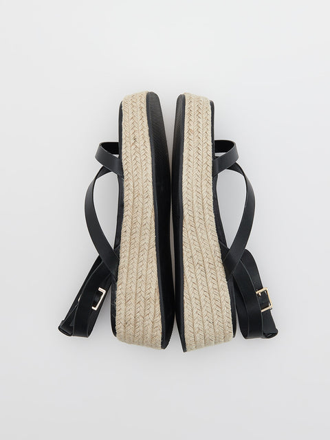 Reserved Women's Black Sandals With Leather Straps | Reserved In Lebanon