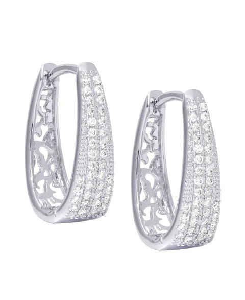 Macy's Women's Silver Cubic Zirconia Pave Oval Hoop Earrings in Silver Plate | Macy's In Lebanon