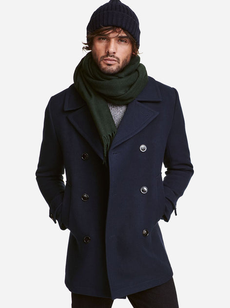 H&M Men's Navy Wool Blend Pea Buttoned Coat | H&M In Lebanon