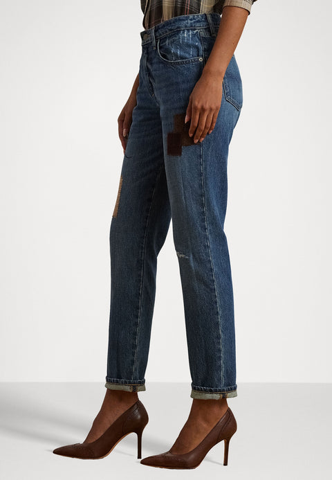 Lauren Ralph Lauren Women's Blue Plus Size Patchwork Boyfriend Tapered Ankle Jeans|Lauren Ralph Lauren In Lebanon