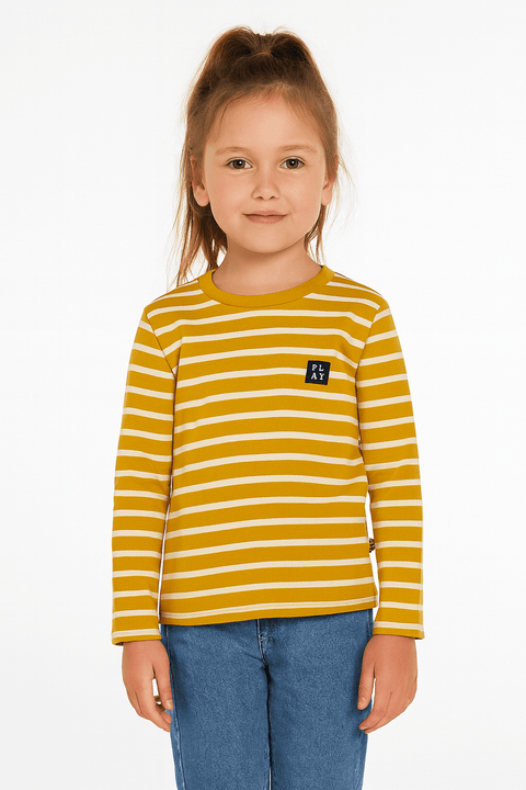 POMPdeLUX Girl's Mustard Striped Villads Long Sleeve Blouse| POMPdeLUX in Lebanon