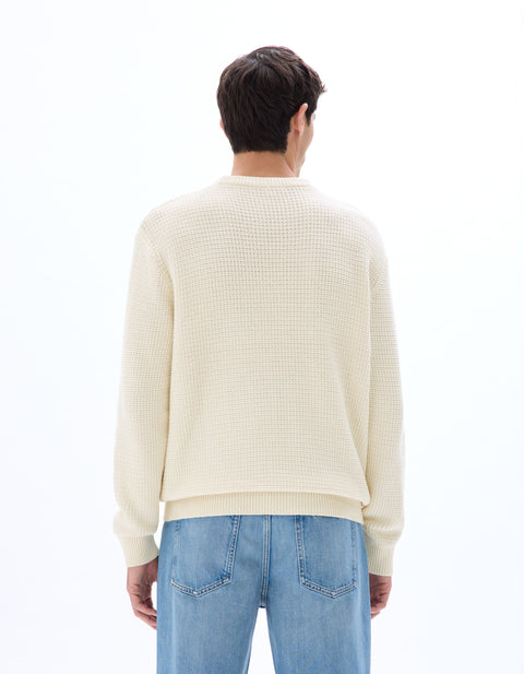 Celio Men's Ecru Waffle-Knit Crewneck Sweater|Celio In Lebanon