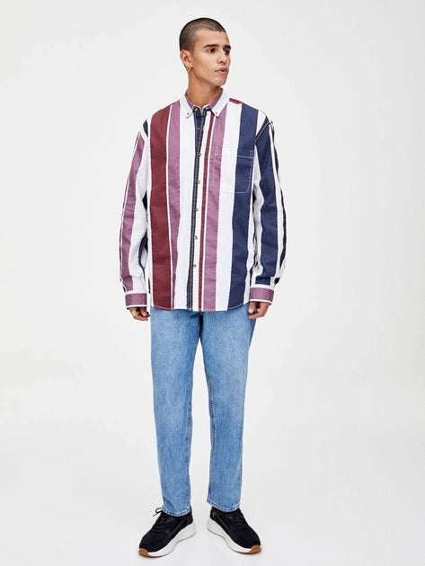 Pull & Bear Men's Multicolor Vertical Stripe Vintage Shirt 5470/527/606(shr)