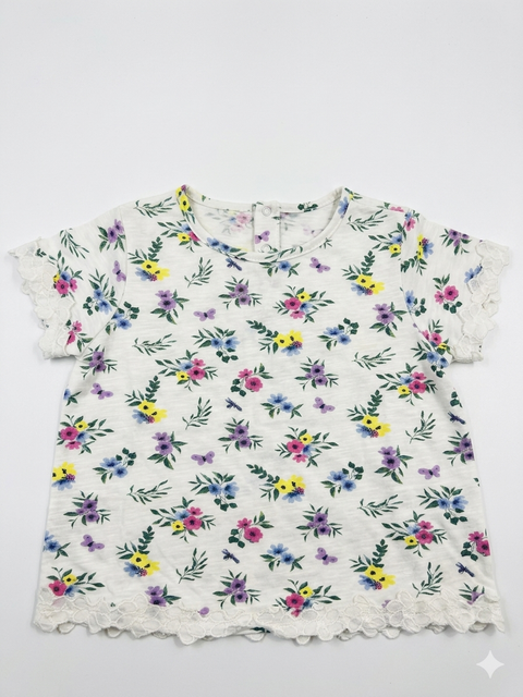 Charanga Girl's White Floral Crew Neck T-Shirts | Charanga In Lebanon