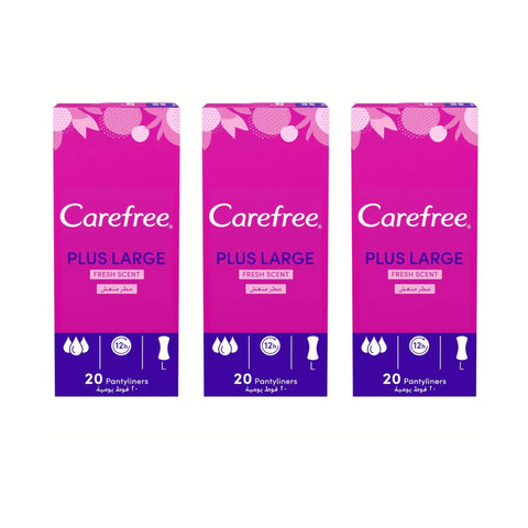 Carefree Plus Large Panty Liners With Fresh Scent 20Pcs Pack of 2+1 Free