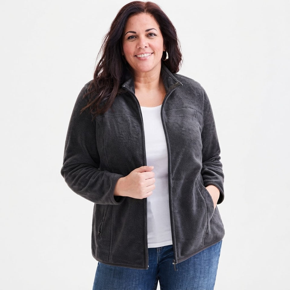 Style & Co Women's Dark Grey Plus Size Polar Fleece Jacket