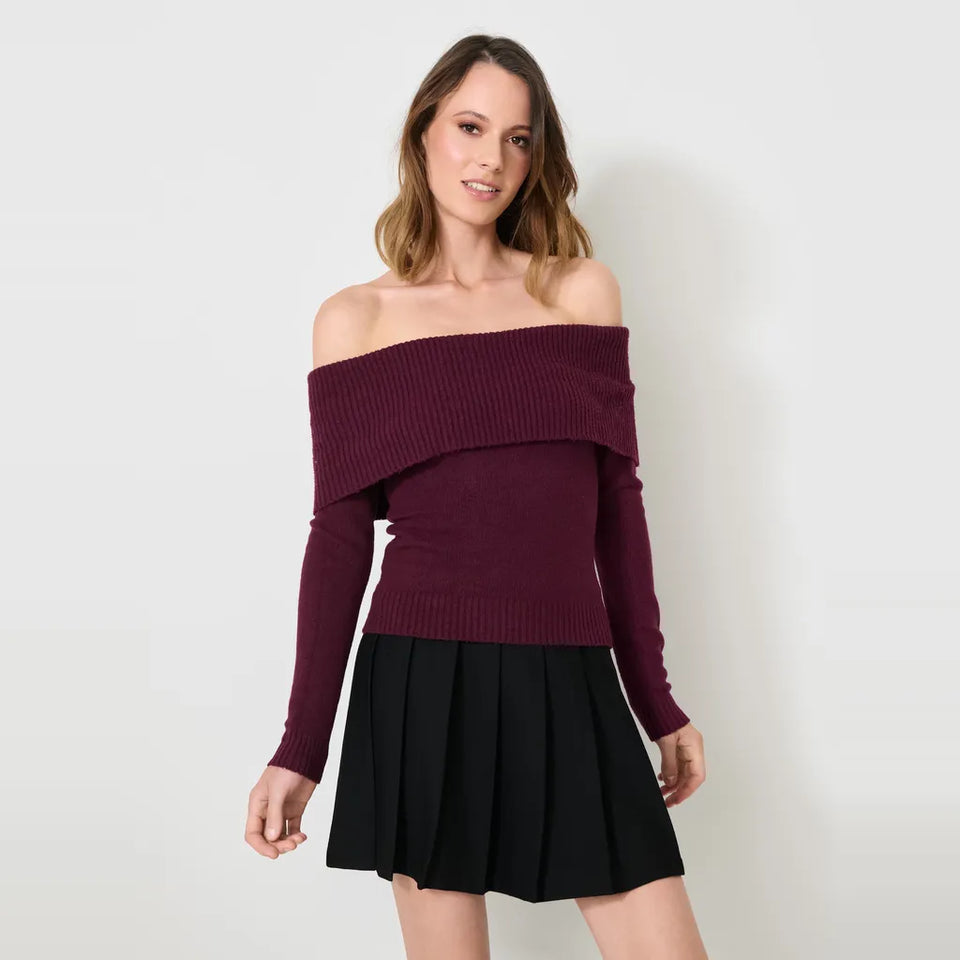 Sinsay Women's Burgundy Off-Shoulder Blouse