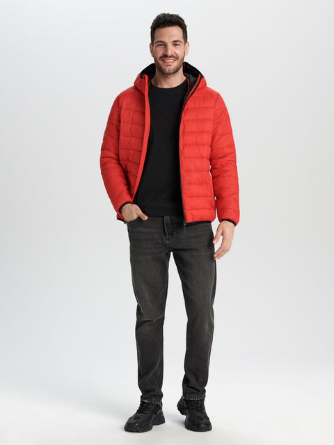 Sinsay Men's Red Quilted Hooded Jacket|Sinsay In Lebanon