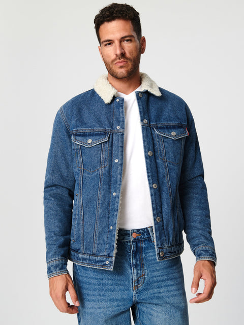Sinsay Men's Dark Blue Denim Sherpa Jacket|Sinsay In Lebanon
