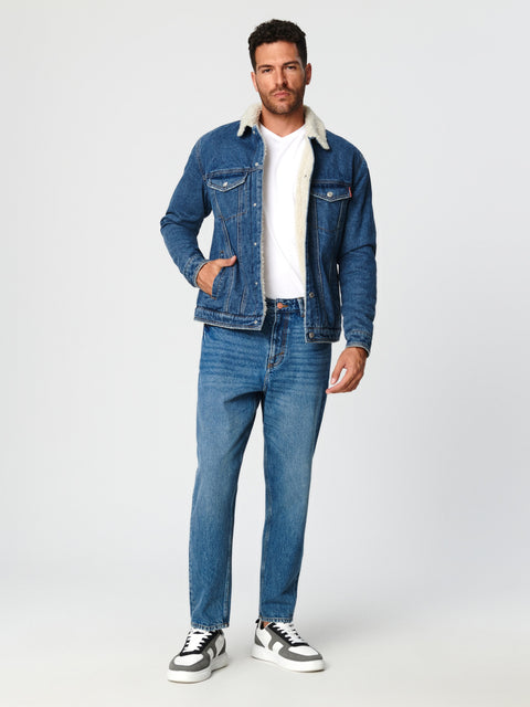 Sinsay Men's Dark Blue Denim Sherpa Jacket|Sinsay In Lebanon