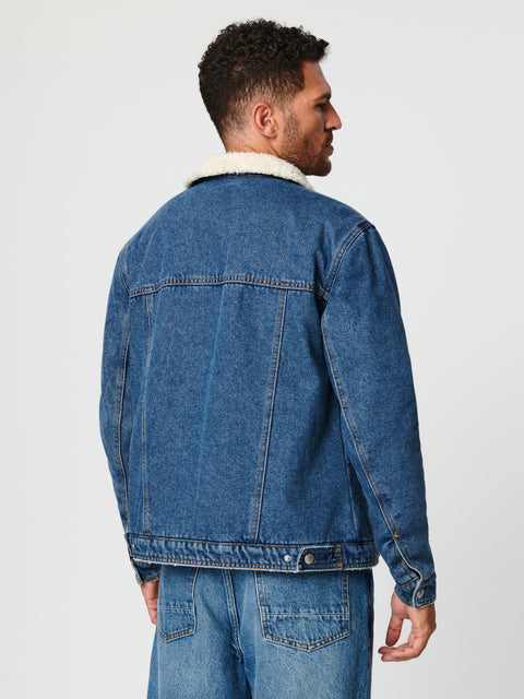 Sinsay Men's Dark Blue Denim Sherpa Jacket|Sinsay In Lebanon