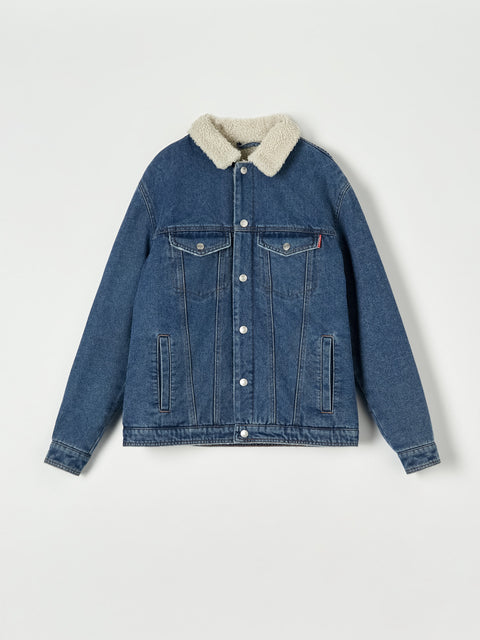Sinsay Men's Dark Blue Denim Sherpa Jacket|Sinsay In Lebanon