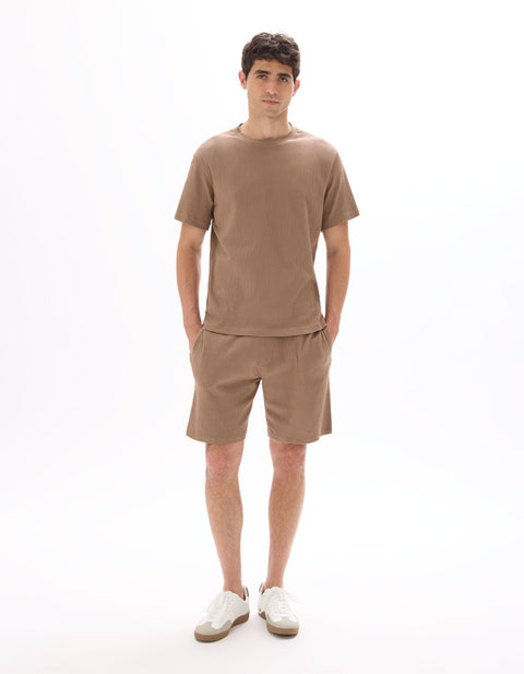 Celio Men's Taupe Tall Crew Neck 100% Cotton T-shirt | Celio In Lebanon