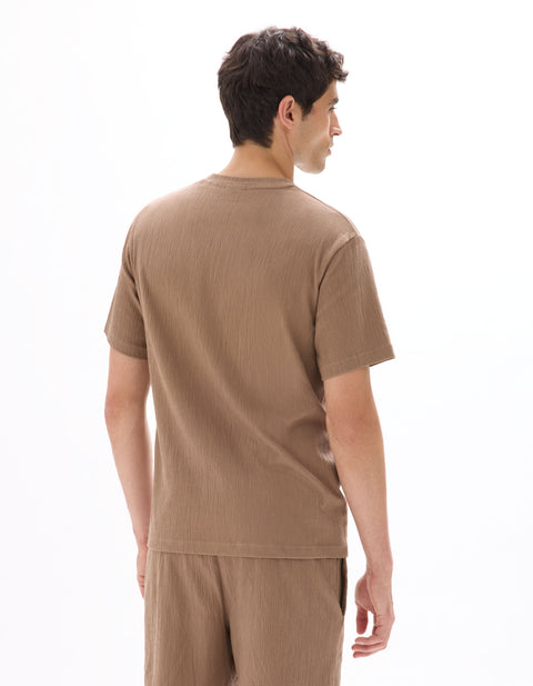 Celio Men's Taupe Tall Crew Neck 100% Cotton T-shirt | Celio In Lebanon