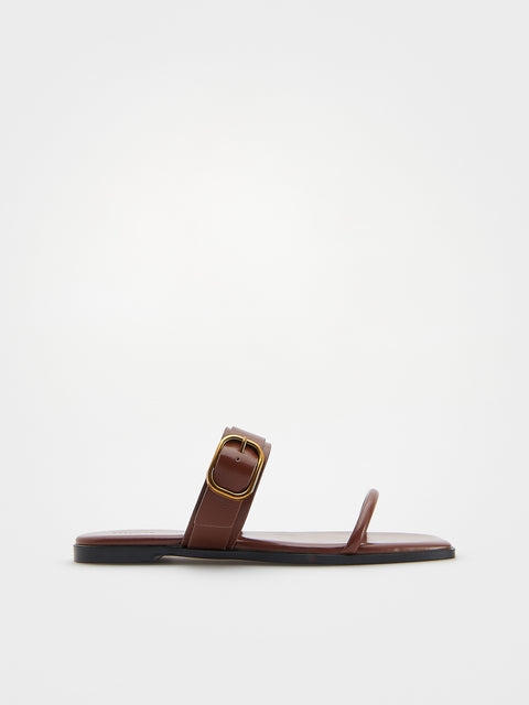Reserved Women's Brown Leather Flip-flops With Buckle | Reserved In Lebanon