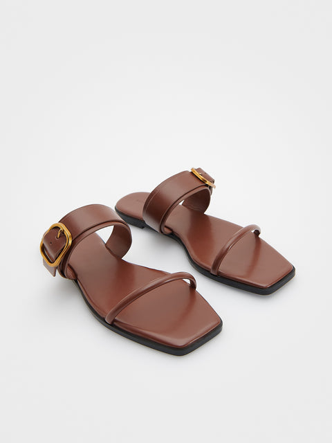 Reserved Women's Brown Leather Flip-flops With Buckle | Reserved In Lebanon
