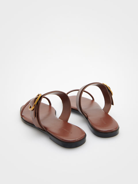 Reserved Women's Brown Leather Flip-flops With Buckle | Reserved In Lebanon