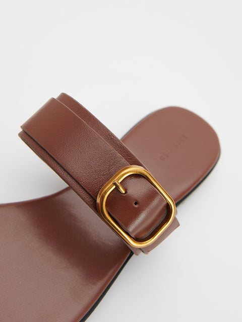 Reserved Women's Brown Leather Flip-flops With Buckle | Reserved In Lebanon