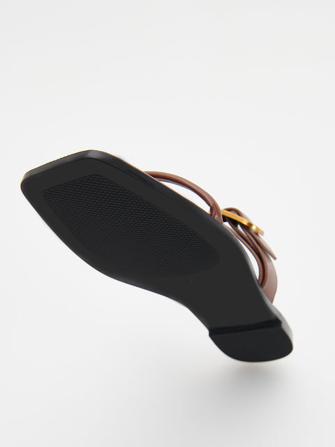 Reserved Women's Brown Leather Flip-flops With Buckle | Reserved In Lebanon