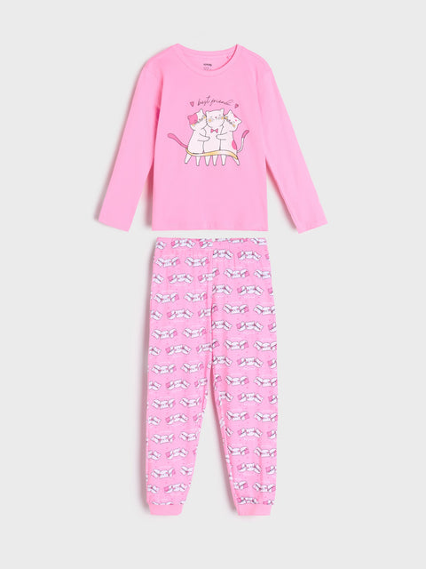 Sinsay Girl's Pink animal motif Two-piece Pajama Set   | Sinsay in Lebanon