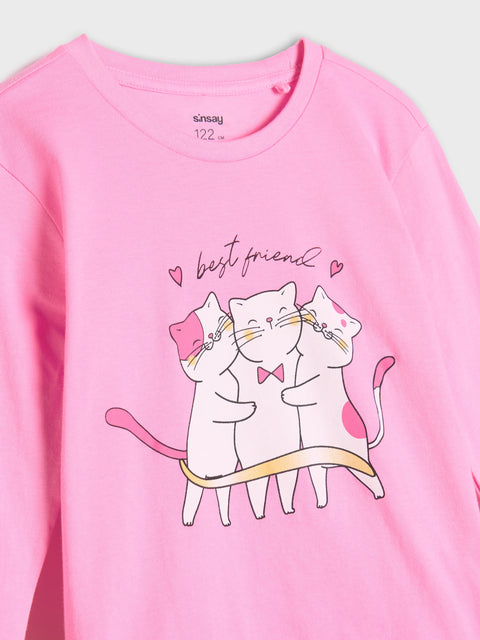 Sinsay Girl's Pink animal motif Two-piece Pajama Set   | Sinsay in Lebanon