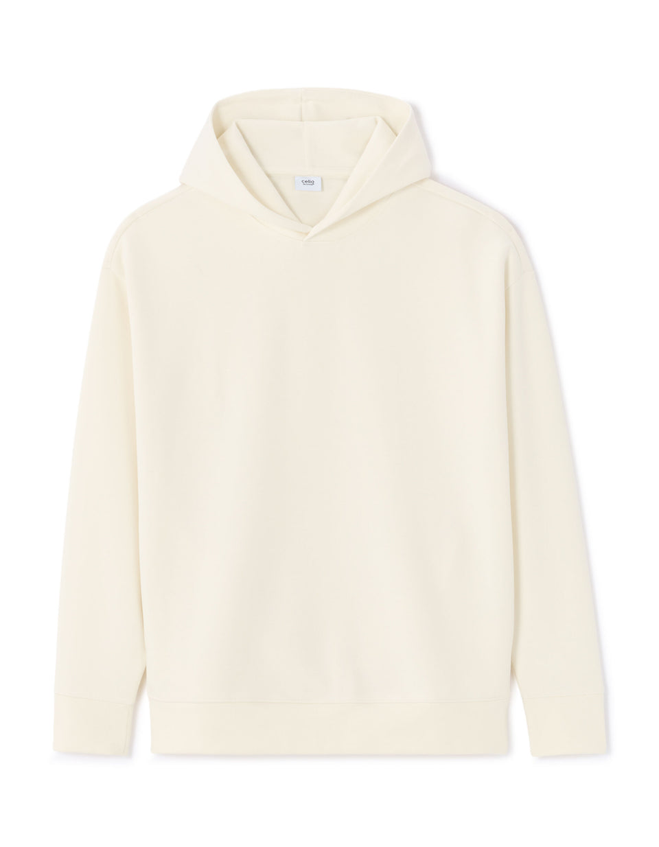 Cream-colored hoodie on a white background