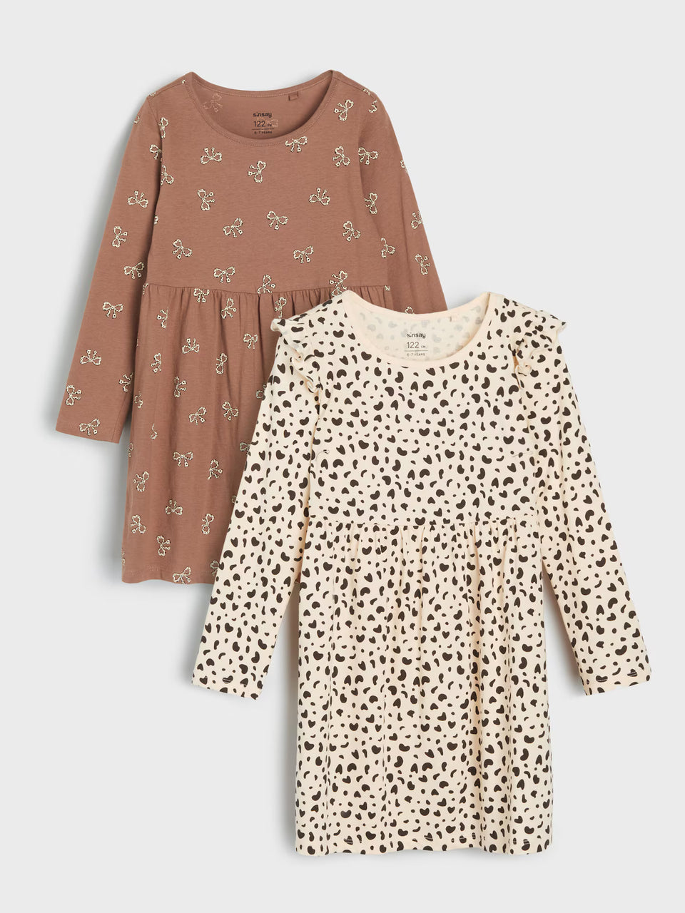 Sinsay Girl's Cream Long-Sleeve Ruffle-Shoulder Skater 2 Pack Dress