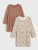 Sinsay Girl's Cream Long-Sleeve Ruffle-Shoulder Skater 2 Pack Dress