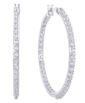 Macy's Women's Silver Diamond Hoop Earrings In Sterling Silver | Macy's In Lebanon