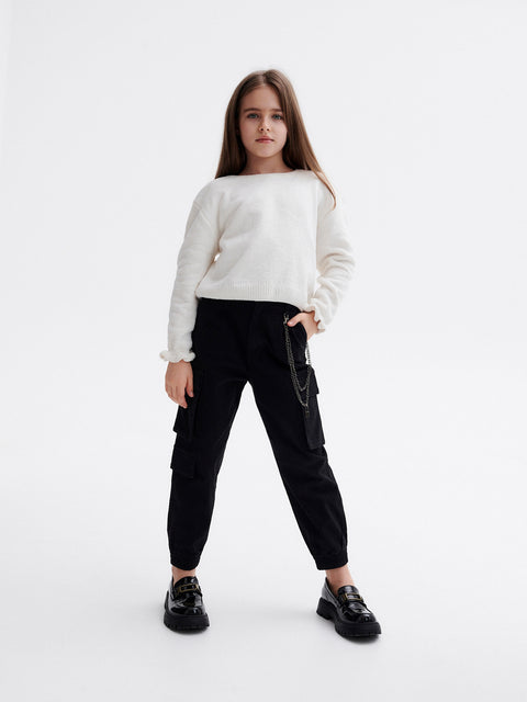 Reserved Girl's Black Cargo Jogger With Chain Detail | Reserved In Lebanon
