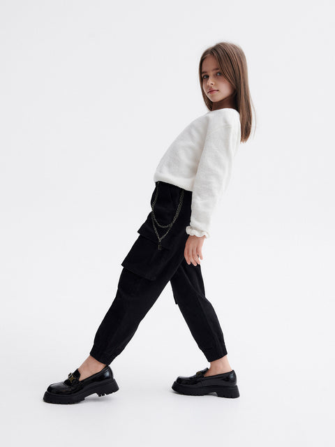 Reserved Girl's Black Cargo Jogger With Chain Detail | Reserved In Lebanon