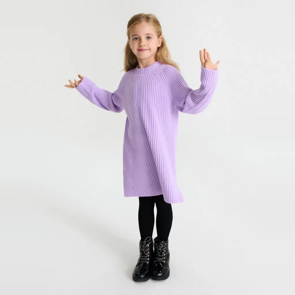 Sinsay Girl's Lavender Ribbed Knit And Crewneck Dress