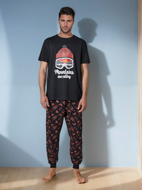 Sinsay Men's Black With Graphic Printed Two piece Pajama Set | Sinsay in Lebanon