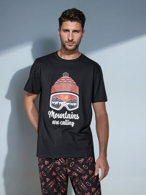 Sinsay Men's Black With Graphic Printed Two piece Pajama Set | Sinsay in Lebanon