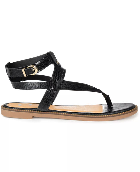 Journee Collection Women's Black Tangie Ankle Strap Flat Sandals | Journee Collection  in Lebanon